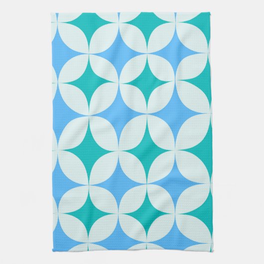 Mid Century Retro Starbursts Patroon Blauwgroen Bl Theedoek (Verticaal)