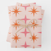 Mid Century Retro Starbursts Patroon roze sinaasap Inpakpapier Vel (In situ)
