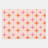 Mid Century Retro Starbursts Patroon roze sinaasap Inpakpapier Vel (Voorkant)