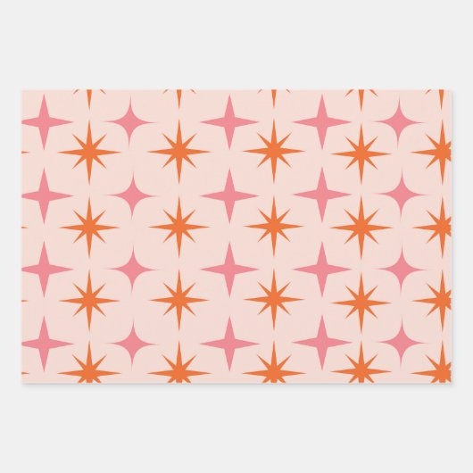 Mid Century Retro Starbursts Patroon roze sinaasap Inpakpapier Vel (Voorkant)