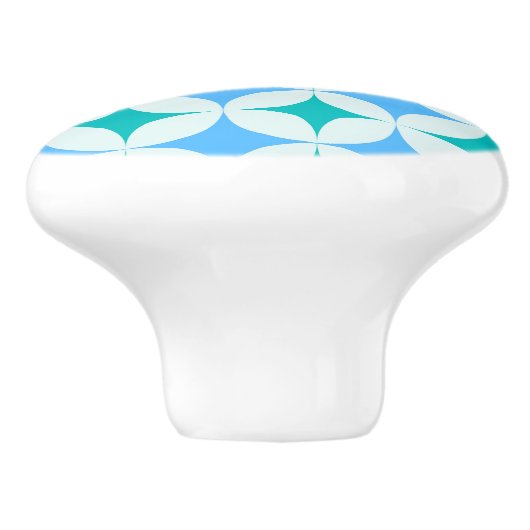 Mid Century Retro Starbursts Pattern Teal Blue Keramische Knop (Zijkant)