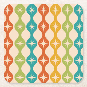 Mid Century Retro stervlagen op ogee patroon Kartonnen Onderzetters