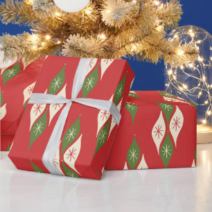Mid Century Retro Vintage Kerst Ornamenten Cadeaupapier