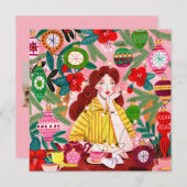 Mid Century Retro Woman Kerstmis Feestdagenkaart (Voorkant / Achterkant)