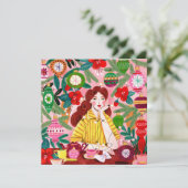 Mid Century Retro Woman Kerstmis Feestdagenkaart (Staand voorkant)