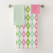 Mid Century Roze & Groen Geometrische Kerstmis Bad Handdoek (Insitu)