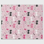 Mid Century Roze Hart Katten Cadeaupapier (Vlak)
