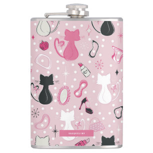 Mid Century Roze Hart Katten Heupfles