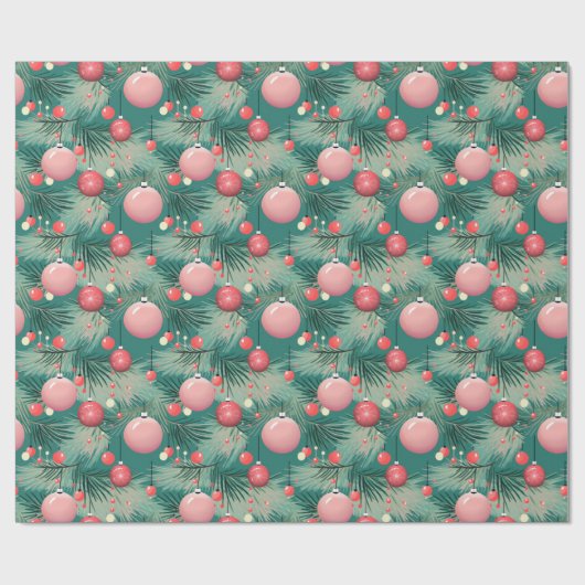 Mid Century Roze Kerstversieringen Cadeaupapier (Vlak)