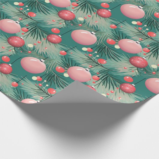 Mid Century Roze Kerstversieringen Cadeaupapier (Hoek)