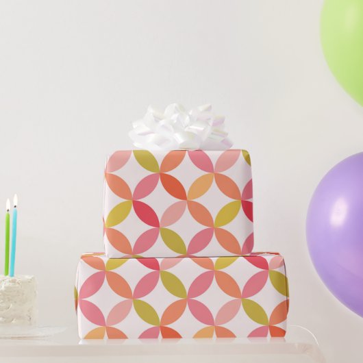 Mid Century Roze Rood Sinaasappel Cirkels Cadeaupapier (Feestgeschenken)