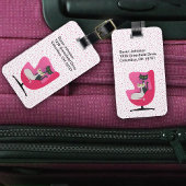 MId Century Roze Stoel Met Twee Schattigee Katten  Bagagelabel