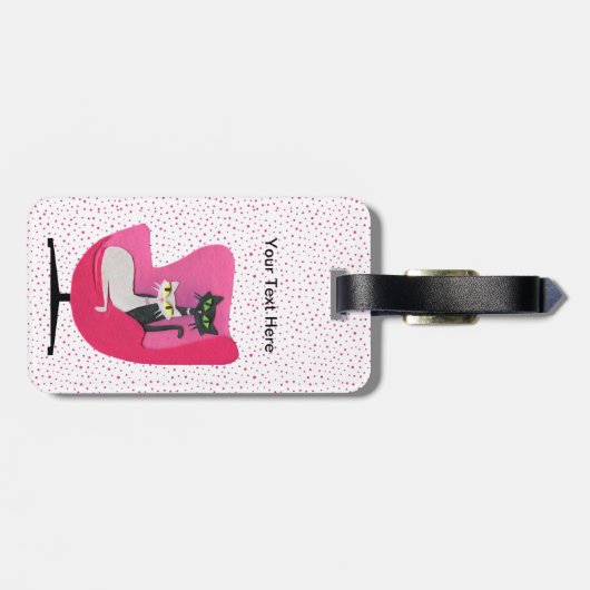 MId Century Roze Stoel Met Twee Schattigee Katten  Bagagelabel (Achterkant horizontaal)
