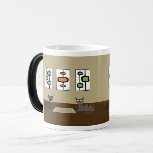 Mid Century Scrabble Katten Magische Mok (Voorkant links)