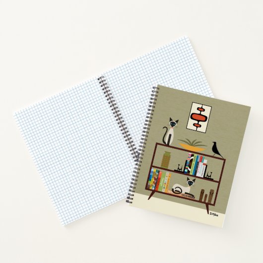 Mid Century Siamese Cat on Bookcase Notitieboek (Binnen)