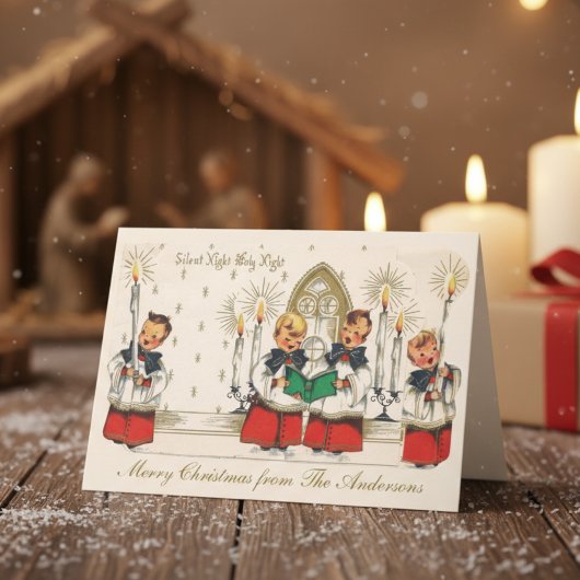 Mid-Century Silent Night Boys Choir Custom Feestdagen Kaart