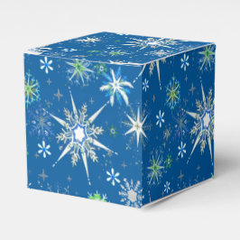 Mid-Century Snowflakes Galore On Blue Bedankdoosjes