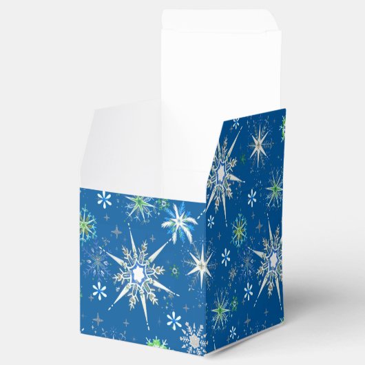 Mid-Century Snowflakes Galore On Blue Bedankdoosjes (Geopend)
