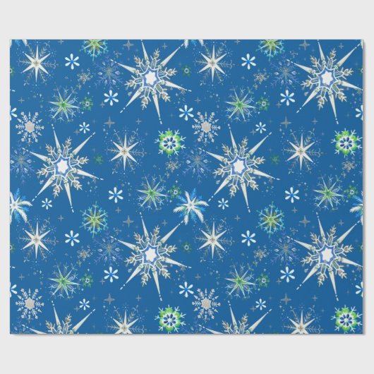 Mid-Century Snowflakes Galore On Blue Cadeaupapier (Vlak)