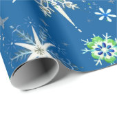 Mid-Century Snowflakes Galore On Blue Cadeaupapier (Rol Hoek)