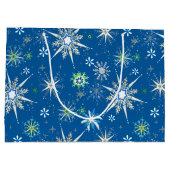 Mid-Century Snowflakes Galore On Blue Groot Cadeauzakje (Achterkant)