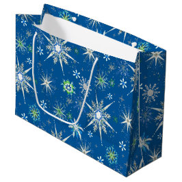 Mid-Century Snowflakes Galore On Blue Groot Cadeauzakje