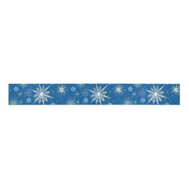 Mid-Century Snowflakes Galore On Blue Grosgrain Lint