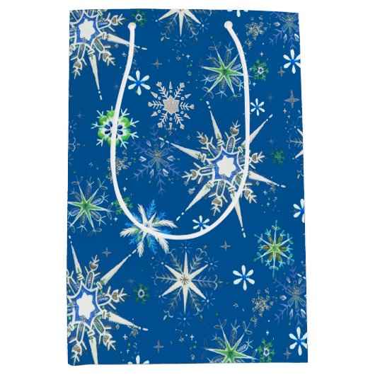 Mid-Century Snowflakes Galore On Blue Medium Cadeauzakje (Voorkant)
