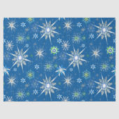 Mid-Century Snowflakes Galore On Blue Tissuepapier (Voorkant)