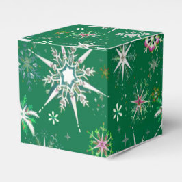 Mid-Century Snowflakes Galore On Green Bedankdoosjes