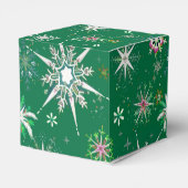 Mid-Century Snowflakes Galore On Green Bedankdoosjes (Achterkant)