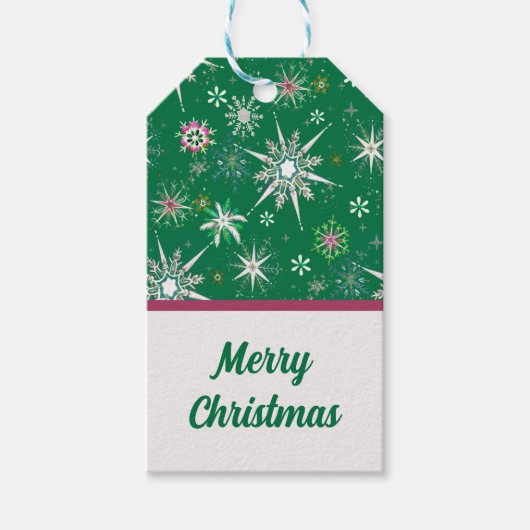 Mid-Century Snowflakes Galore On Green Cadeaulabel (Voorkant)