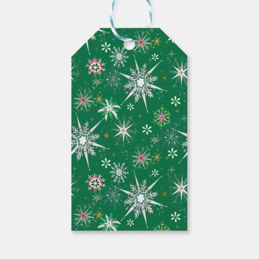Mid-Century Snowflakes Galore On Green Cadeaulabel (Achterkant)