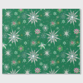 Mid-Century Snowflakes Galore On Green Cadeaupapier (Vlak)