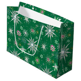 Mid-Century Snowflakes Galore On Green Groot Cadeauzakje