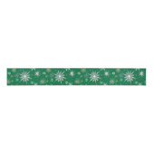 Mid-Century Snowflakes Galore On Green Grosgrain Lint (Voorkant)
