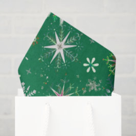 Mid-Century Snowflakes Galore On Green Tissuepapier