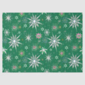 Mid-Century Snowflakes Galore On Green Tissuepapier (Voorkant)