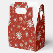 Mid-Century Snowflakes Galore On Red Bedankdoosjes (Geopend)