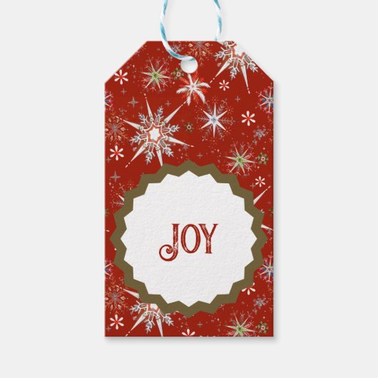 Mid-Century Snowflakes Galore On Red Cadeaulabel (Voorkant)