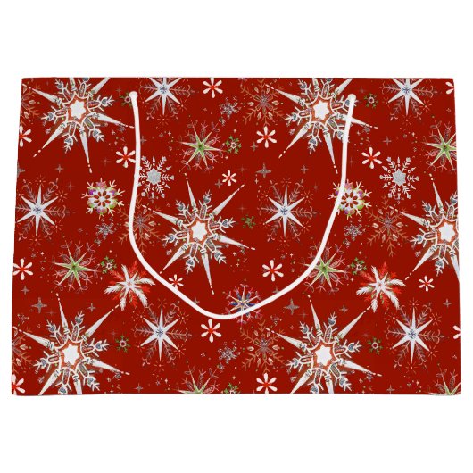 Mid-Century Snowflakes Galore On Red Groot Cadeauzakje (Voorkant)