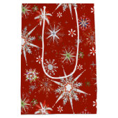 Mid-Century Snowflakes Galore On Red Medium Cadeauzakje (Achterkant)