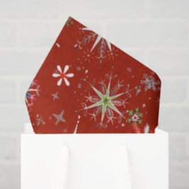 Mid-Century Snowflakes Galore On Red Tissuepapier