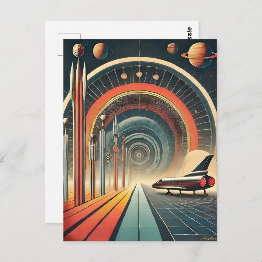 Mid Century Space Age Art Wormhole Port Briefkaart (Voorkant / Achterkant)