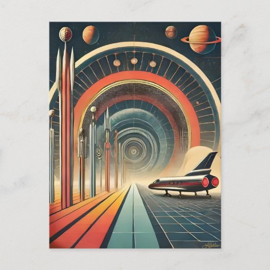Mid Century Space Age Art Wormhole Port Briefkaart (Voorkant)