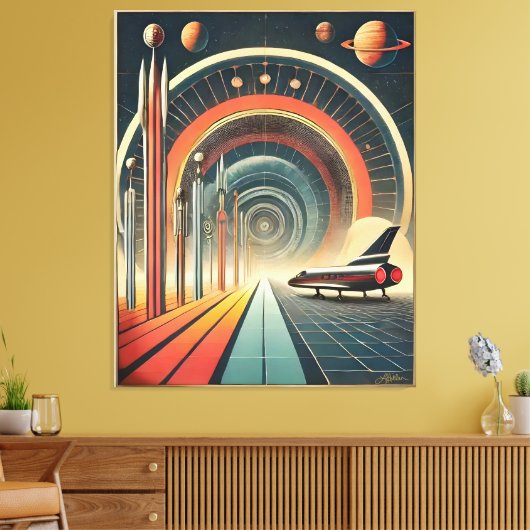 Mid Century Space Age Art Wormhole Port Canvas Afdruk (Insitu (Woonkamer))