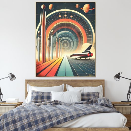 Mid Century Space Age Art Wormhole Port Canvas Afdruk (Insitu (Slaapkamer))