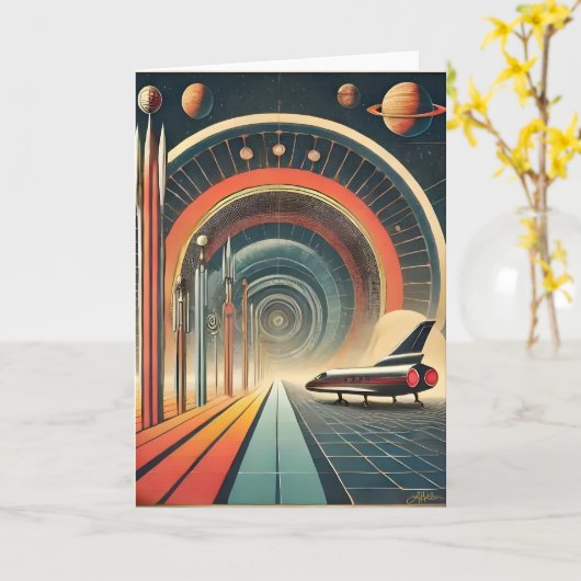 Mid Century Space Age Art Wormhole Port Kaart (Gele Bloem)