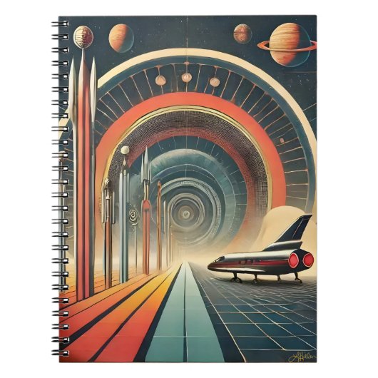 Mid Century Space Age Art Wormhole Port Notitieboek (Voorkant)