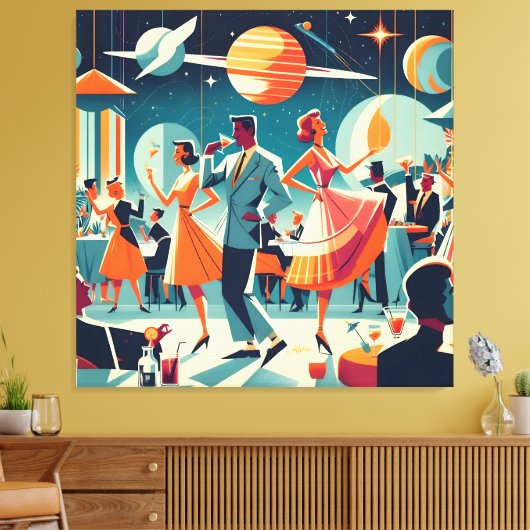 Mid Century Space Age Cocktail Party Canvas Afdruk (Insitu (Woonkamer))